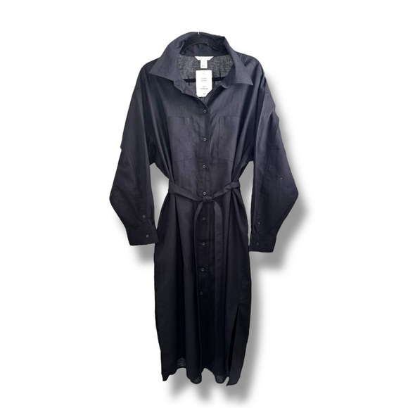 β¨ H&M Black Linen Blend Shirt Dress β Size XL β¨ - Picture 6 of 7